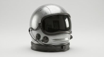 Fototapeta premium 銀色宇宙ヘルメット 静寂な光陰漂う未来感. AI Generated