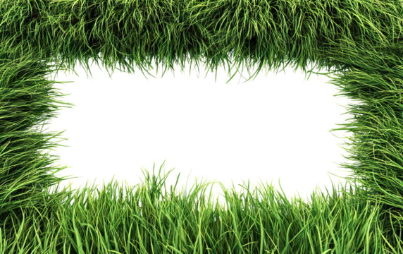 Green grass border frame, isolated on transparent cutout background