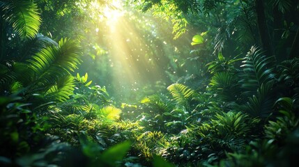 Lush Sunlight Piercing Dense Jungle