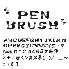 English letter penbrush alphabet ink effect illustration set