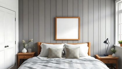Mockup Photo Frame Farmhouse Style Bedroom Interior