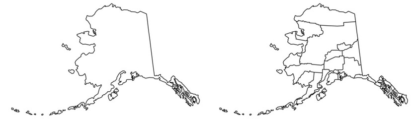 Alaska map – vector illustration of US state borders, cities, and natural features