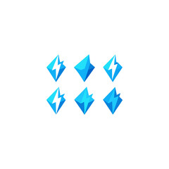 different lightning crystal icons set on white  