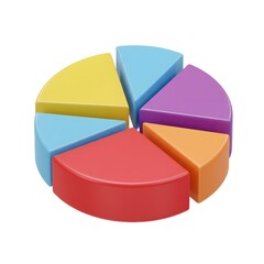 Colorful 3d pie chart with six segments on a white background