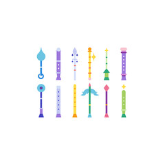  different magical flute icons set on white
