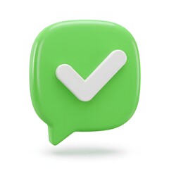 Green speech bubble with a white check mark symbol for confirmation or success