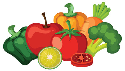 Colorful Fruits and Vegetables Illustration