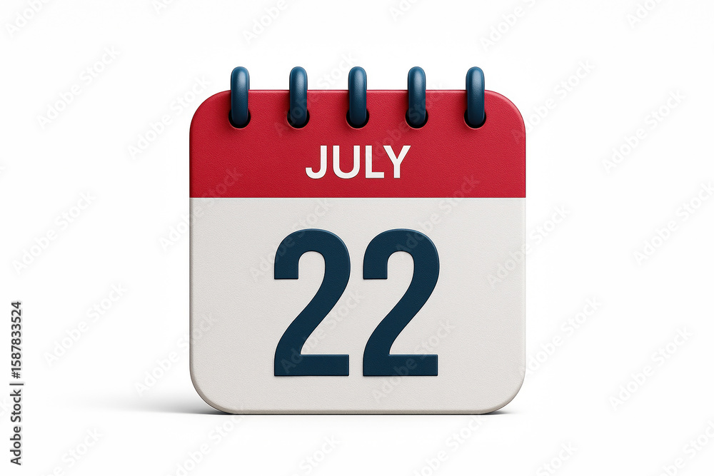 Poster july 22nd calendar page with bold red header for important dates and scheduling in professional cont