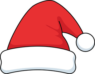 A cheerful cartoon Santa Claus hat, red with white trim and pom-pom.