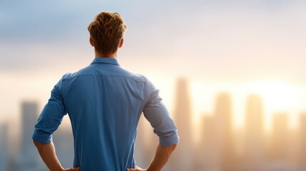 Fototapeta na wymiar A confident young entrepreneur standing tall, symbolizing the power of success and a strong mindset.