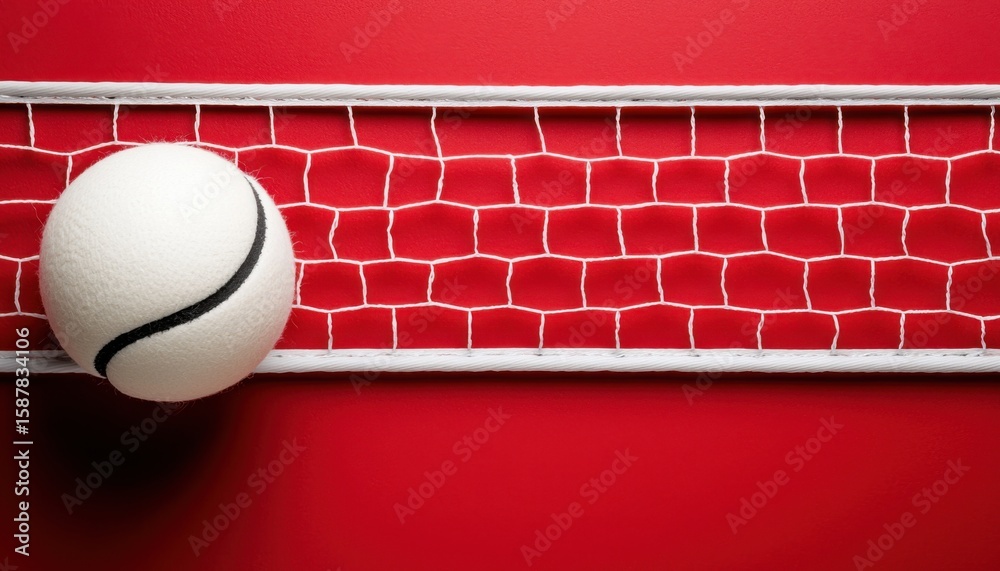 Fototapete 3d rendered match point features a left-positioned ball against a ruby red background with a standar