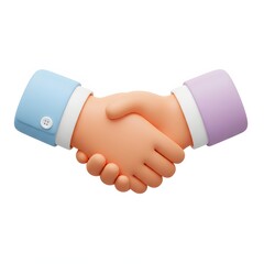 Cartoon hands shaking in agreement with blue and purple sleeves