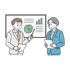 プレゼン資料を説明するビジネスマンのイラスト