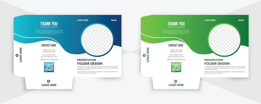 File folder design with Green blue gradient color. For your business, business document folder, report cover, and presentation folder template design layout