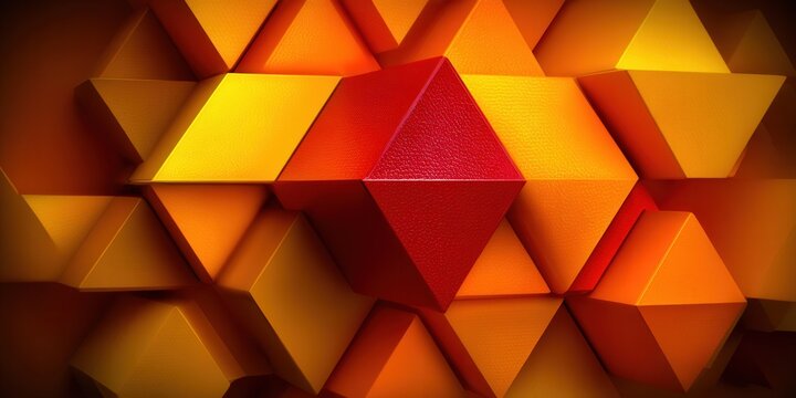 A striking abstract composition featuring geometric orange and yellow shapes.