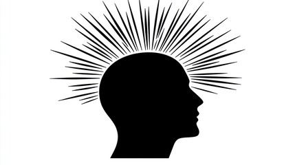Silhouette of a head with radiating lines