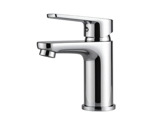 Modern Chrome Faucet with Single Lever Handle, Front View, Isolated PNG