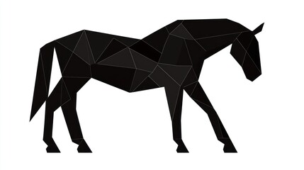 Low-poly black silhouette of a horse in a side profile