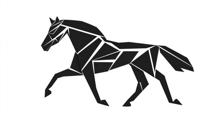 Geometric black horse silhouette, stylized, abstract, running pose