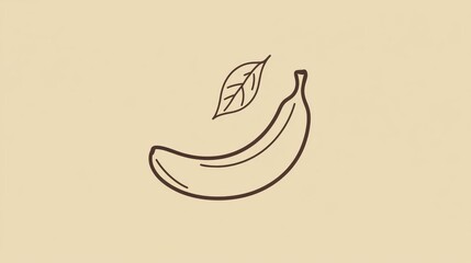 Simple line drawing of a banana and leaf on beige background