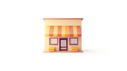 Simple 3D model of a small shop with orange and yellow striped awning