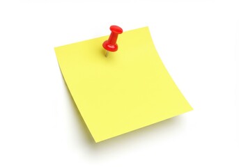 A single yellow sticky note is attached to a white surface with a red pushpin