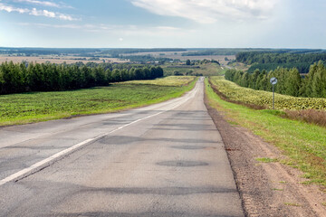 A highway through agricultural fields in Tatarstan