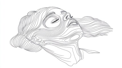 Abstract line drawing of a reclining woman's head and shoulders