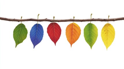 Colorful leaves hanging from a branch