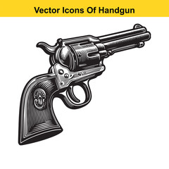 Western Revolver Handgun &ndash; Black and White Vector Illustration