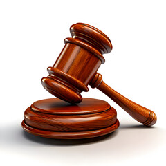 A wooden gavel resting on a circular base, symbolizing justice and authority.