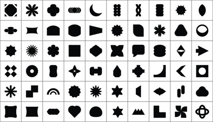 Variety retro shapes, Black and white funky geometric elements, Geometric contemporary y2k shapes, modern and abstract shapes, flat vector Illustration set, New retro design symbols