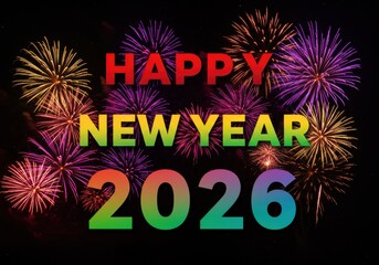 Vibrant fireworks display illuminates the night sky for happy new year 2026 celebrations