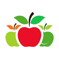 Colorful Apple Illustration with Red Green and Orange Apples on a White Background