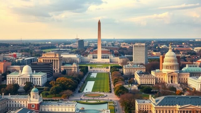 An aerial view of washington dc showcasing the capitol building and the washington monument
