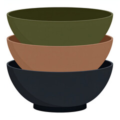 Three nested bowls in varying colors stacked together.
