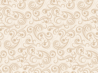 Seamless light background with beige pattern in baroque style. Vector retro illustration. Ideal for printing on fabric or paper.