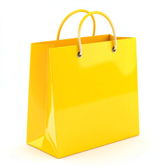 A shiny yellow shopping bag with handles, ideal for retail purchases.