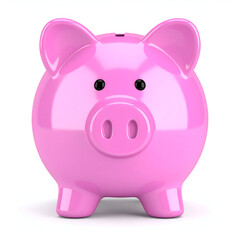 A shiny pink piggy bank designed for saving money.