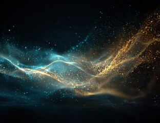 Abstract swirling particles of teal and gold