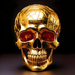 A shiny, golden skull with intricate cracks and orange accents.