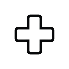 Fototapeta premium Black outlined medical cross symbol on white background simple flat icon design element for healthcare apps websites and medical related projects
