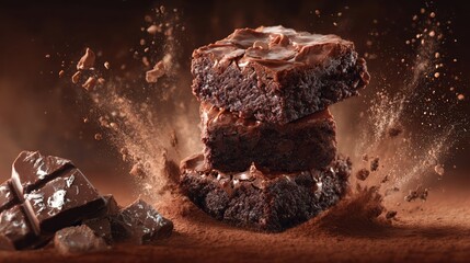 Fototapeta premium Chocolate Brownies on Brown Background.