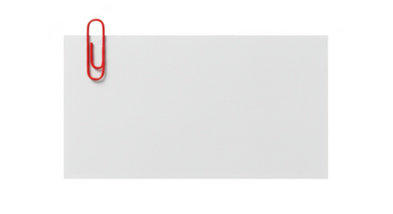 A single red paperclip attached to a white piece of paper isolated on transparent background