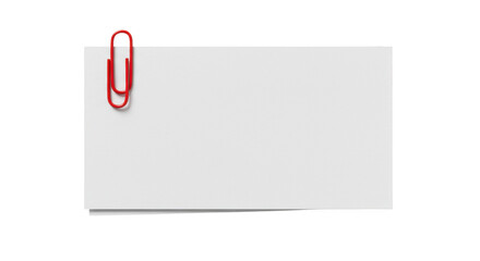 Red paperclip holding together blank white paper sheets isolated on transparent background