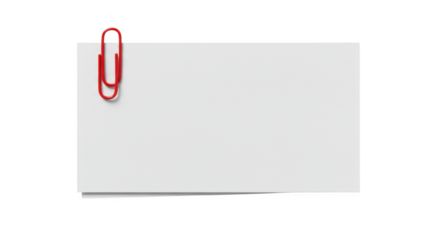 Red paperclip holding together blank white paper sheets isolated on transparent background