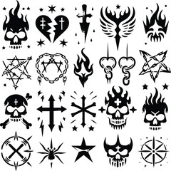Grunge Punk Vector Symbols Collection on white Background