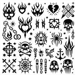 Grunge Punk Vector Symbols Collection on white Background