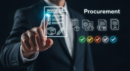 Procurement Workflow Automation with Invoices.Business Technology Concept with Procurement checklist,Technology Concept for Procurement,Procurement Management Industry concept.