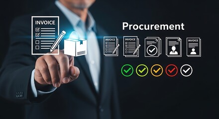Procurement Workflow Automation with Invoices.Business Technology Concept with Procurement checklist,Technology Concept for Procurement,Procurement Management Industry concept.